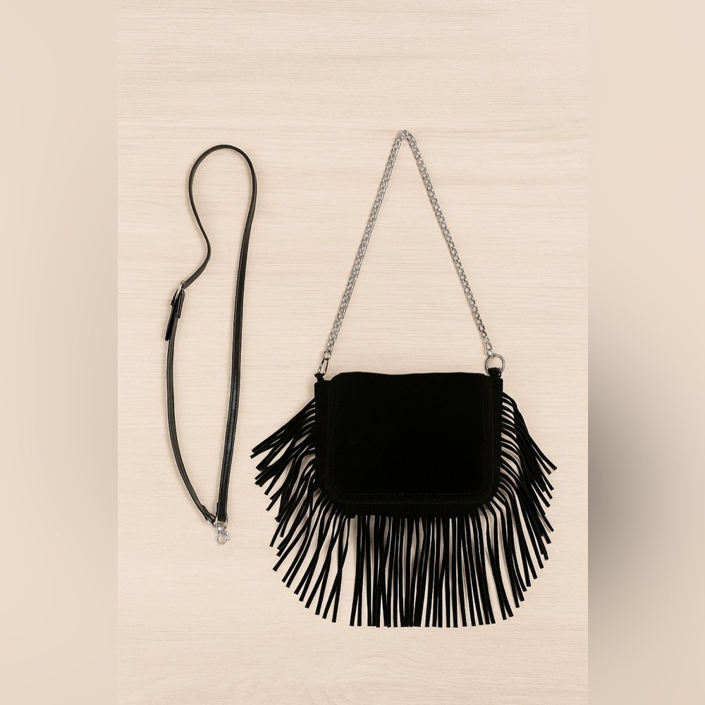 Suede Fringe Shoulder Bag - Picture 2 of 10